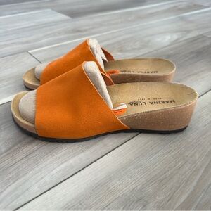 Marina Luna Suede Slide Sandals Women’s 9.5 Orange Cork Wedge Comfort Open Toe
